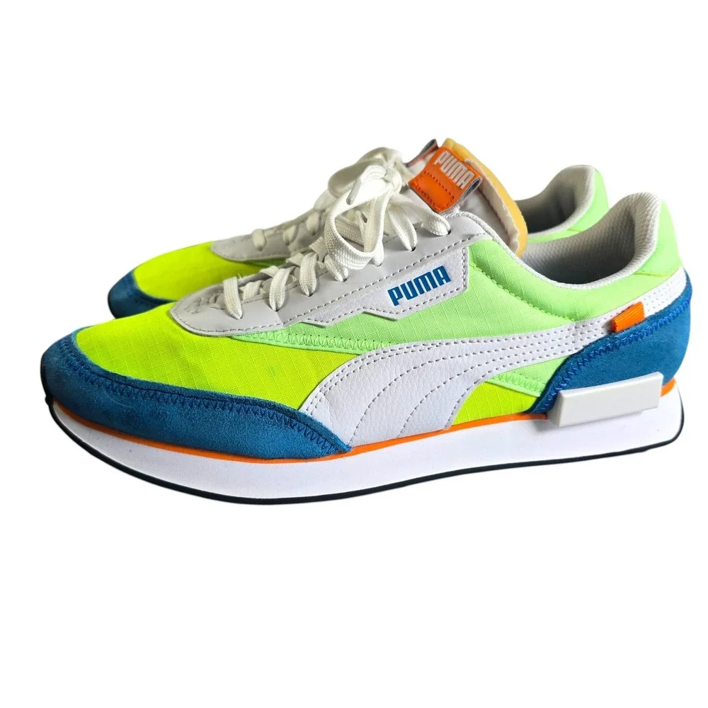 Puma Future Rider Play On Sneakers Men 8.5 Blue Lime Green Orange Gorpcore Retro